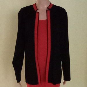 Ming Wang Cardigan Sweater Jacket Open Front Black Red Size Large